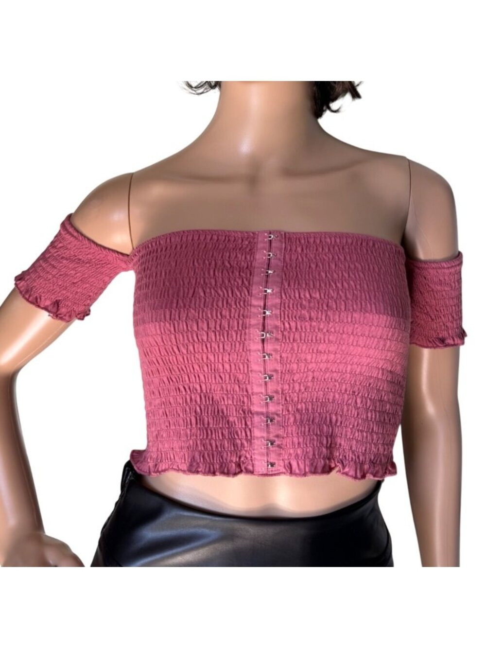Bozzolo Womens M Dusted Rose Smocked Crop Top Off Shoulder Y2K Coquette